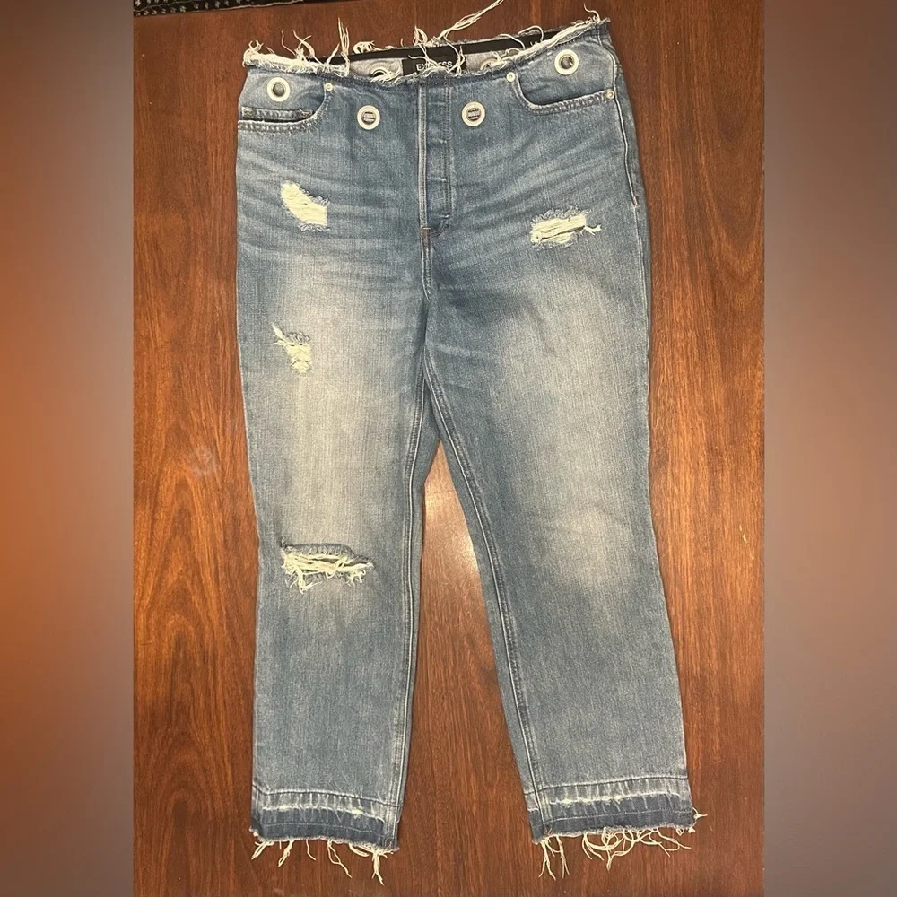 Express Frayed Hem Blue Jeans